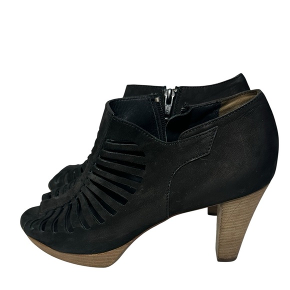 Paul Green Tasha Black Nubuck Leather Gladiator Peep Toe Ankle Booties Heels - Picture 1 of 11